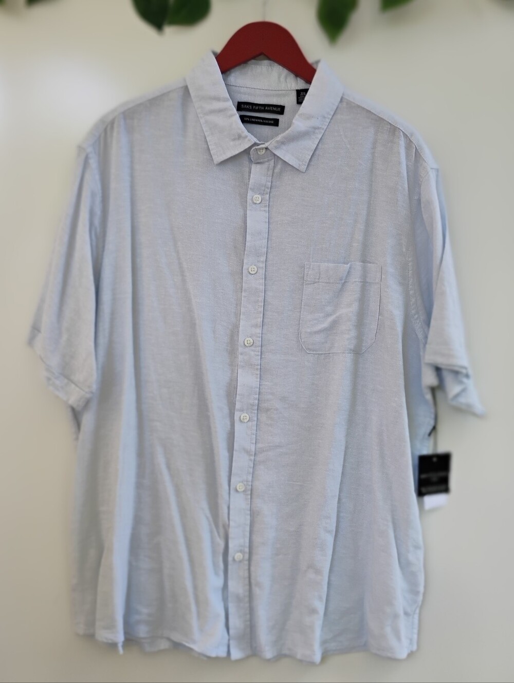 Saks Fifth Avenue LINEN BLEND BUTTON DOWN SHIRT LIGHT BLUE MEN'S SIZE XXL